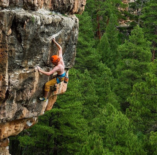 Pulling past the crux on the shark