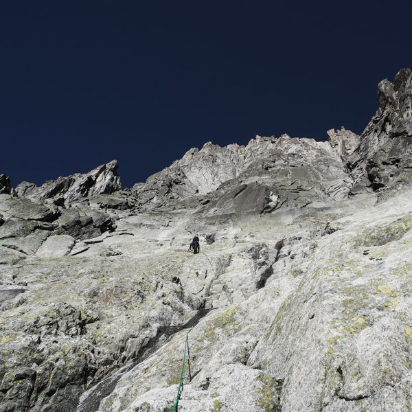 TDL simuling up the lower third of the Mer de Glace Face on the Grepon