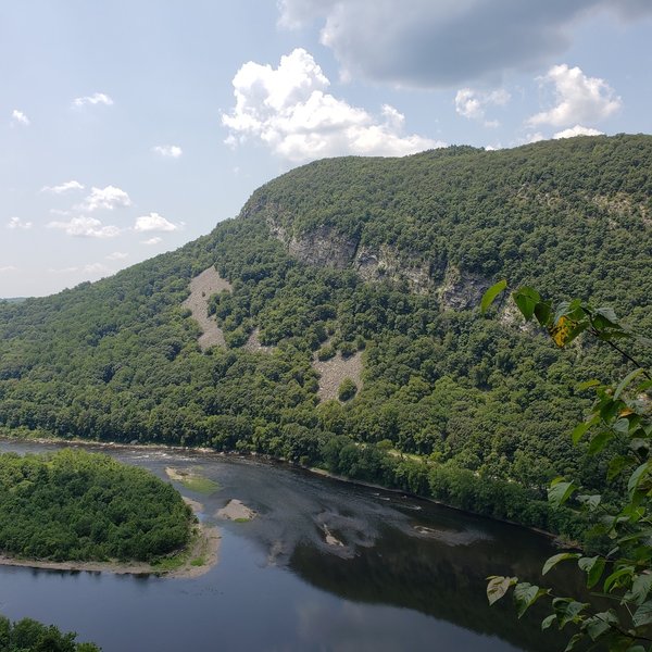 View from the belay ledge at the top of the first pitch on The Rib. Beautiful view of The Delaware River below!!