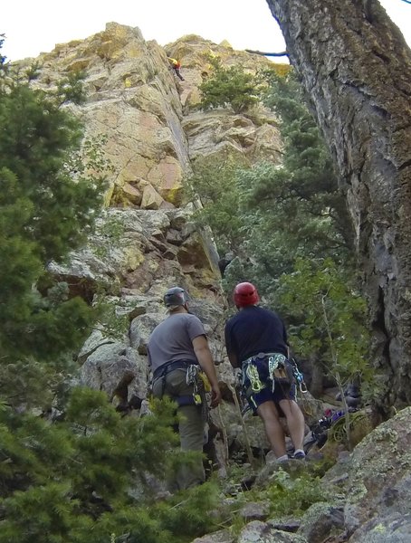Andrew and Greg queued up for Lost Ledge, as Ryan finishes solo.