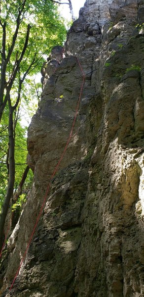Route follows the rope on right