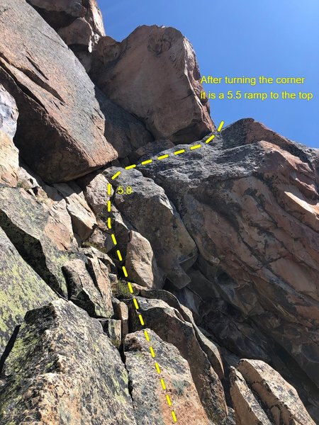 After leaving the Beckey Tree, climb until you see this corner. Belay at the base, then follow this topo to the top!