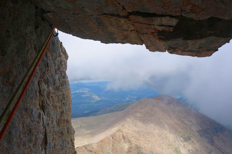 The roof exiting the Black Dagger chimney on pitch 3.