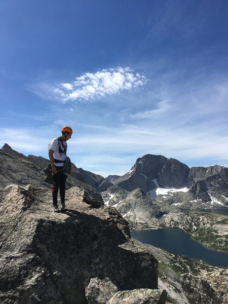 18 year old Carson Ambrose on top of Minor Dihedral July 31st 2019. Not a bad view of Temple Peak!