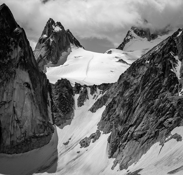 Approach up the BS col, across the vowell glacier...