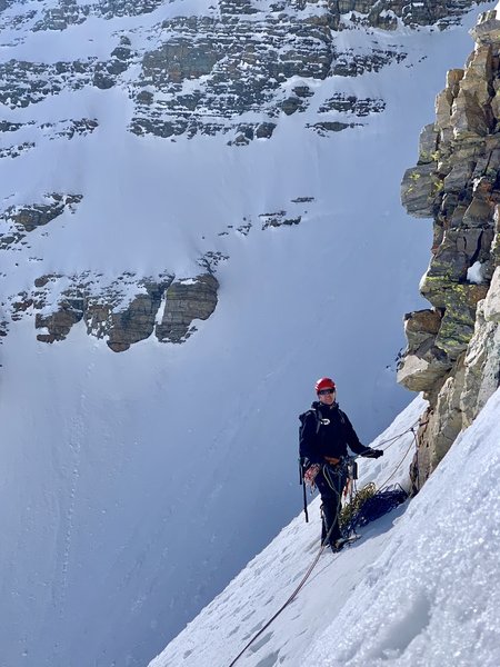 Scott McIntosh at the first belay on the Wheel Deal