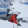 John Climaco pulling through the snow tunnel onto the summit ridge of Wheeler Peak