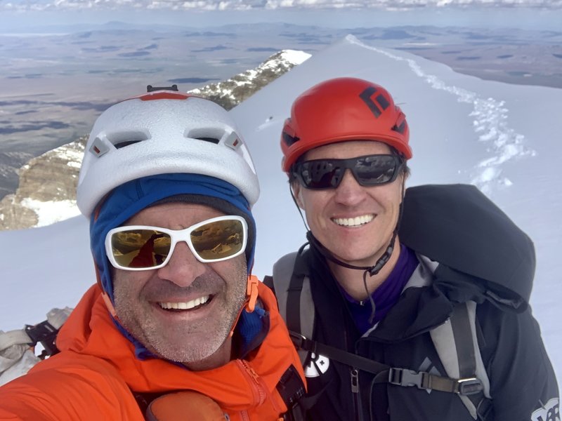Scott McIntosh and John Climaco on the summit of Wheeler Peak after repeating the Wheel Deal, June 4, 2019.