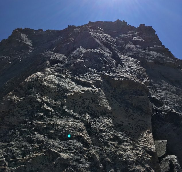 somewhere half-way up the route, riding the main arete