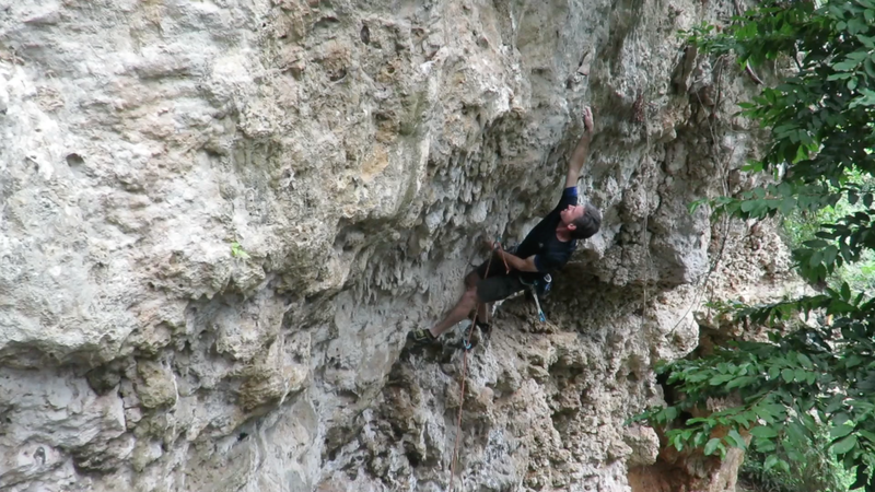 Mike climbing through the crux