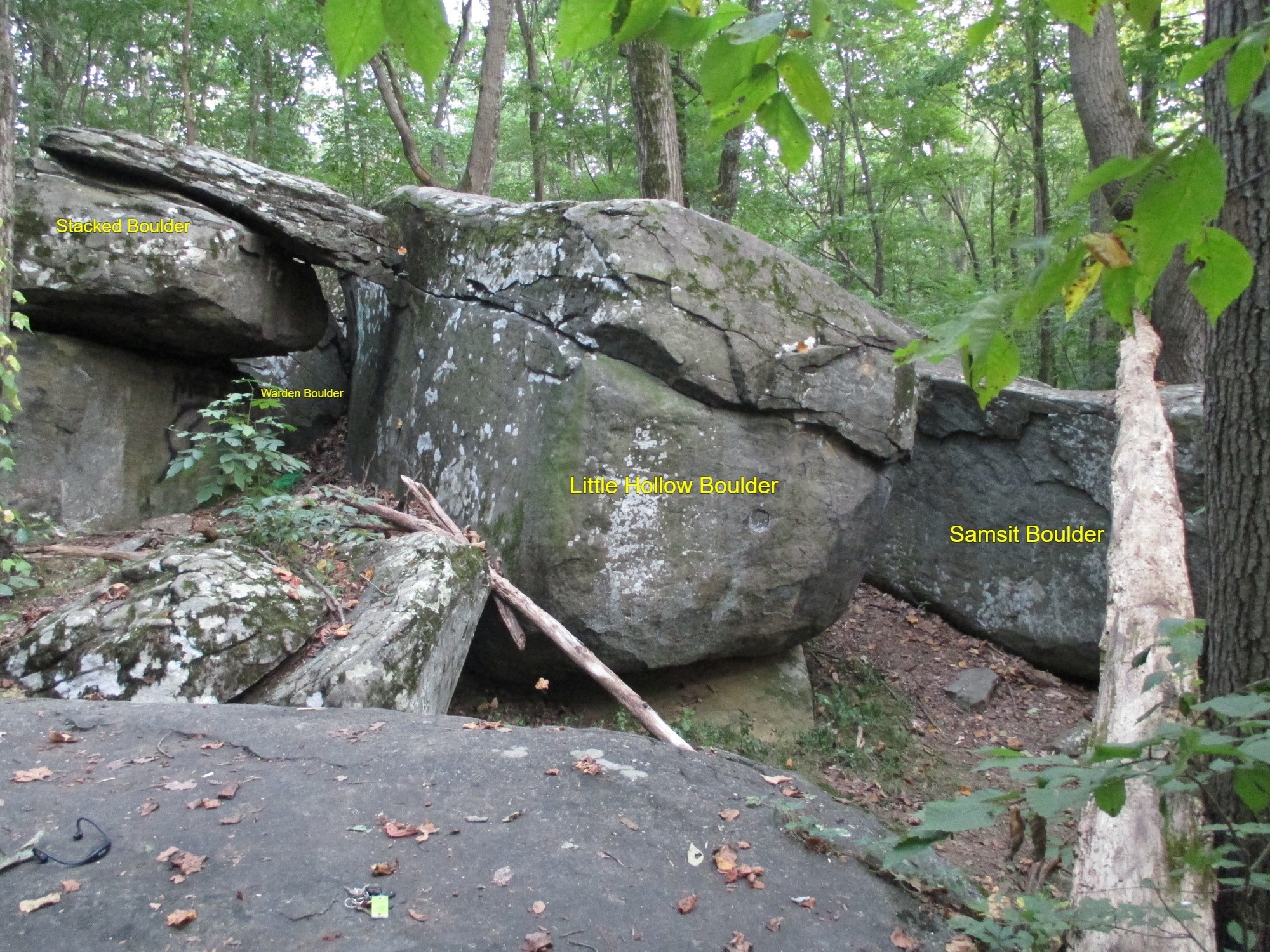 The 3 largest boulders in this area. From left to right Stacked