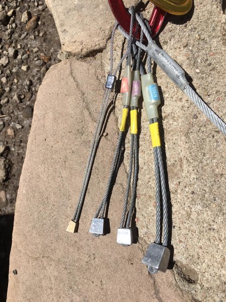 Gear for the cruxes. The small off-set brass nuts would work best in pretty much every placement, but I didn't have three of them. The larger nut was at the top, where the crack stops. It was slotted sideways in a shallow groove (pretty secure).