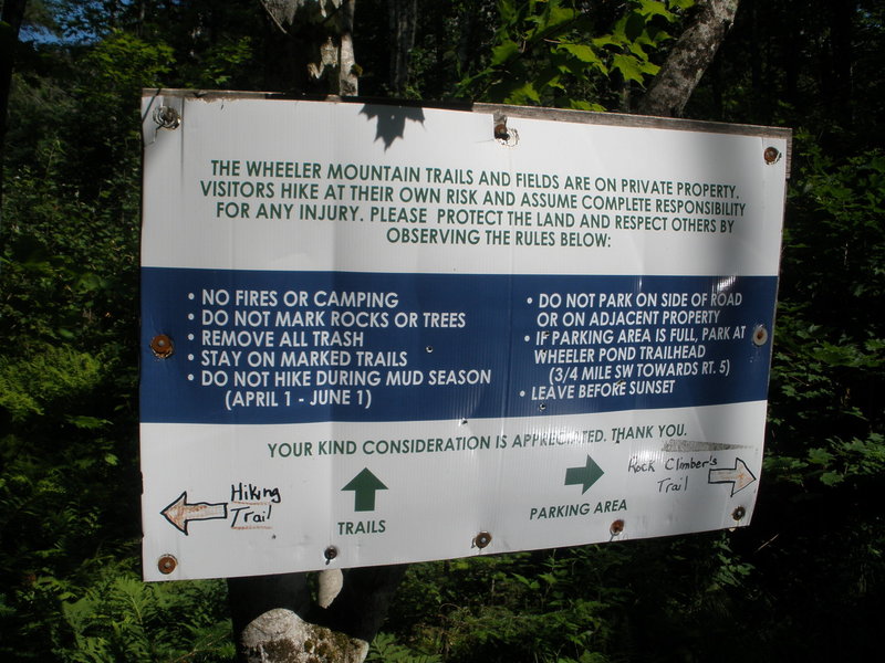 I know we're climbers and on't like to follow rules, but PLEASE lets keep on good terms with the landowner and keep Wheeler open. (Sign at the limited parking for the climber's path to the cliff.)