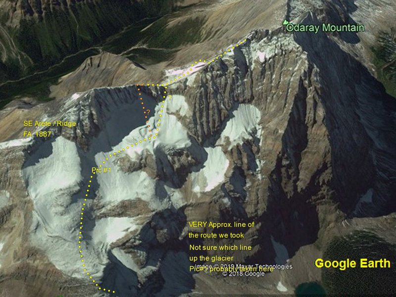 Google Earth of Odaray There is more snow cover shown here than we encountered in July 1978, the glacier in the upper bowl was bare.
