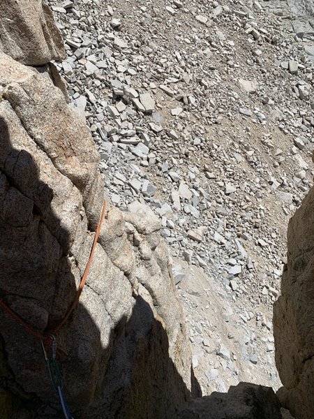 This is where you can bail from the notch, end of pitch 4. The cord was fixed.