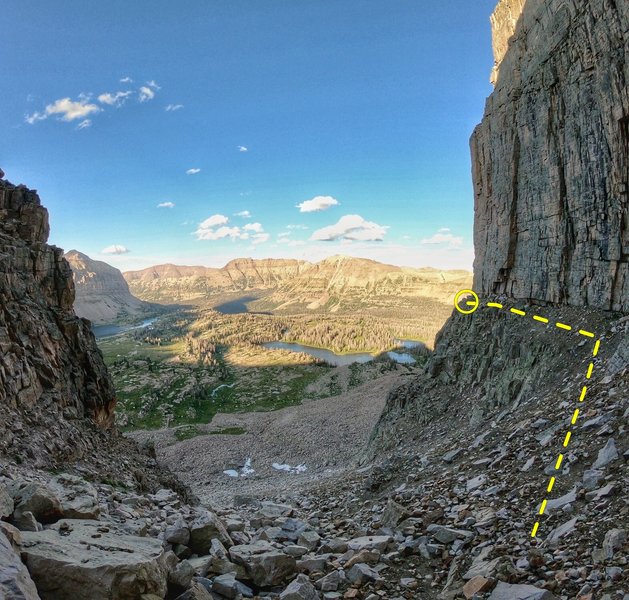 follow the base to the arete