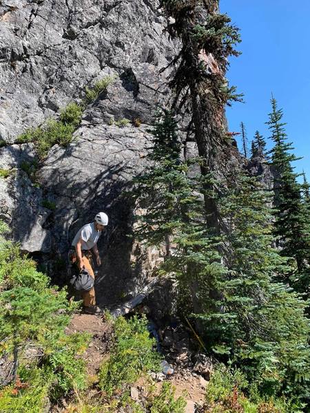 Belay Ledge, route is mostly left of this photo