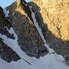The steep central couloir with the big 'schrund