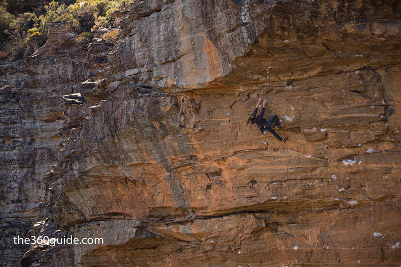 Brad Wright climbing Super Dooper Goo (29/8a) at Diamond Falls, Blue Mountains - Australia