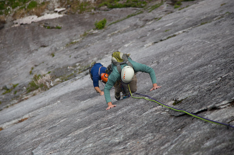 David Whitelaw and Aaron following crux pitch of Silent Running. Note the lack of handholds. Well bolted here, thanks to David and Matt Perkins.