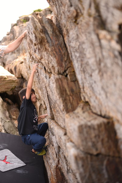Gabriel warming up on Walling Out at Giant's Stairs in Maine.