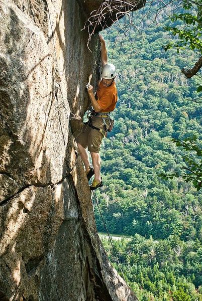 Jon Sykes making the FA of Fifty Ways to Stay Young 5.11c/d, 80'. Photo by: Jamie Cunningham.