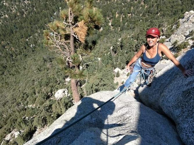 Getting to the top of pitch 3 on Angels Fright 5.6