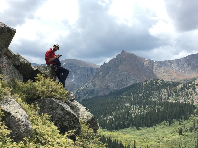 Tim Noble taking notes after finishing up some new routes at the P Slab.