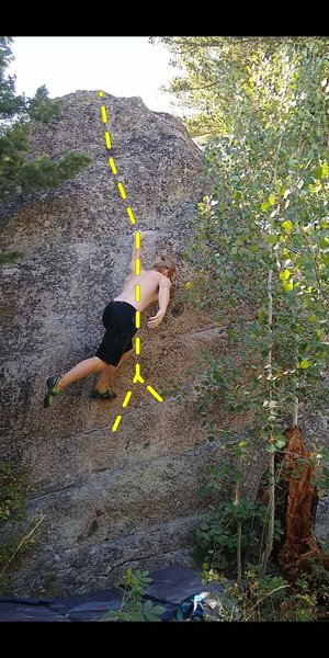 Sticking the dyno. The starting holds are directly below and right of the feet.