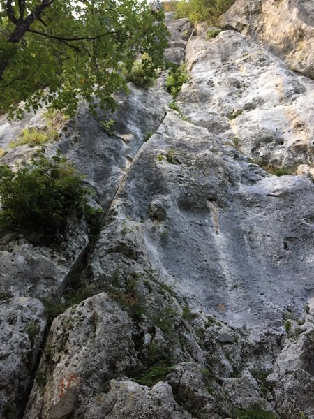 The perfect and long line "Spiritella" at Trombacco crag in Tuscany, Italy.