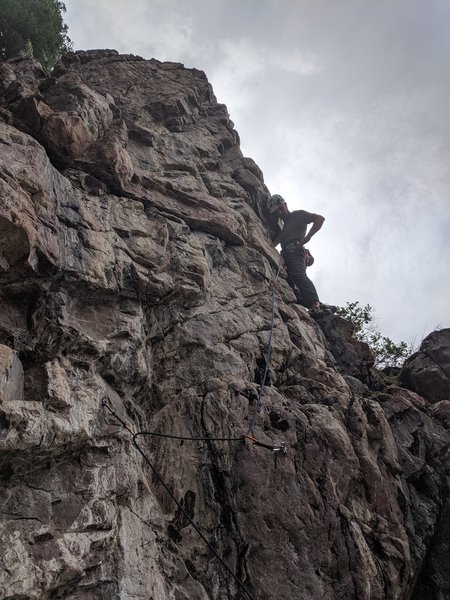 Please ignore the horrible clipping job. The crux past the 2nd bolt proved hard for the other 2 in our party and as I led it, I was so focused on getting passed the crux that I was not thinking clearly to redo the bolt line. The crux sequence is awesome!