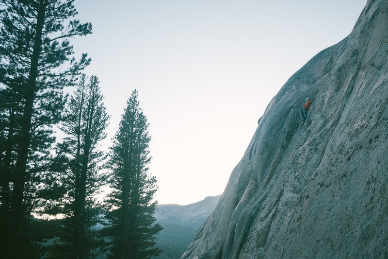 Friend leading Guide Cracks 4 at dusk