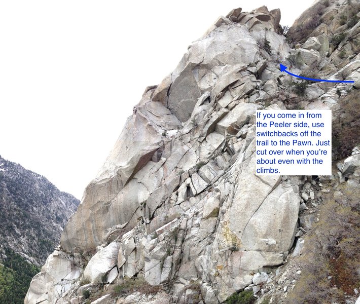 If you come in from the Peeler side/Pawn trail, just cut over when you're about even with the climbs.