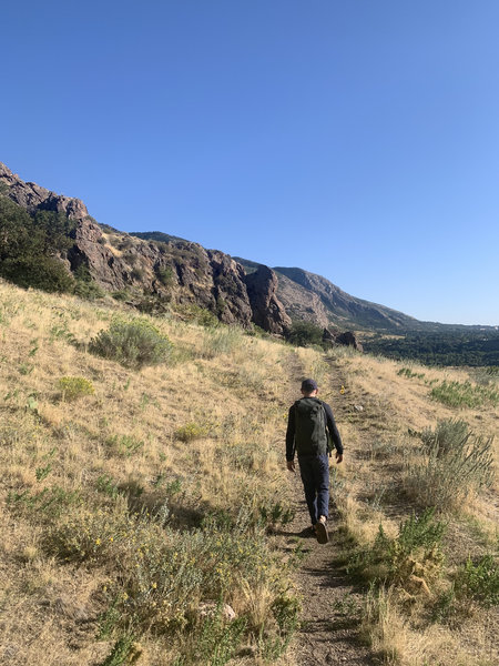 Taking the approach along the BST. Porter Cash is the rock outcropping straight ahead.