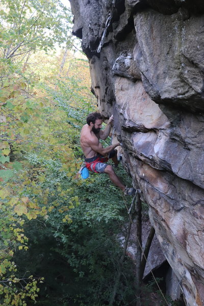 Setting up for the final crux, rad movement on this route!
<br>
<br>