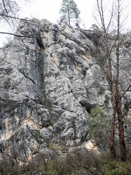 The striking left crack is "Shouldn't Be Too Bad." It's a bit harder than it looks from the ground!