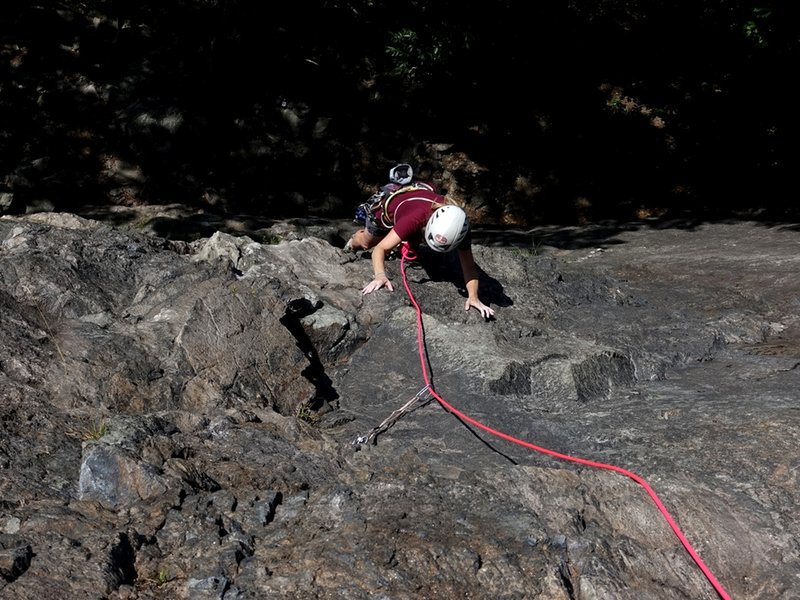 Solid rock, fun moves and sparse pro...climbing up the Standard Route on the Heathrow face.