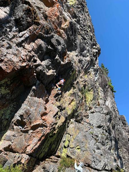 Tavish Taylor top roping, about to get to the first crux.