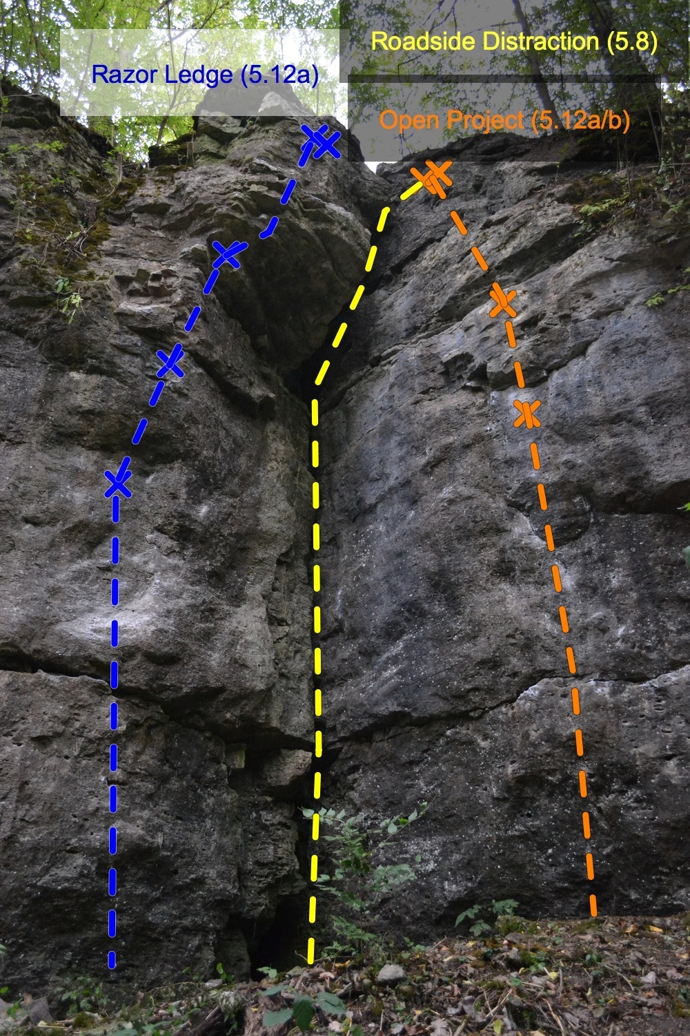 Razor Ledge (L), Roadside Distraction (Center Shared Anchors With Open