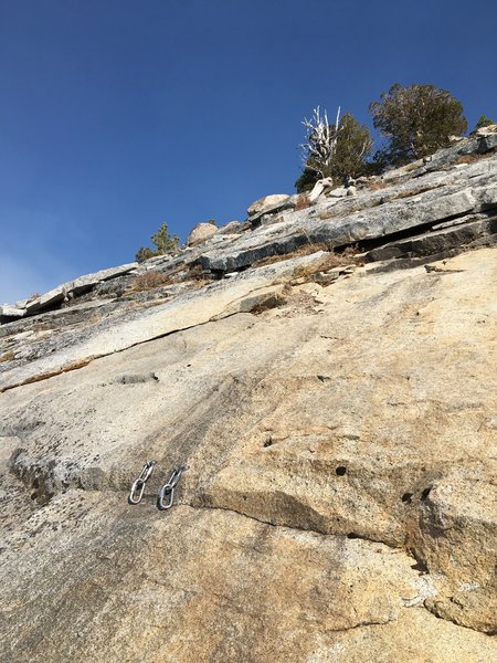 Rappel anchors atop The Pass require 70m rope
