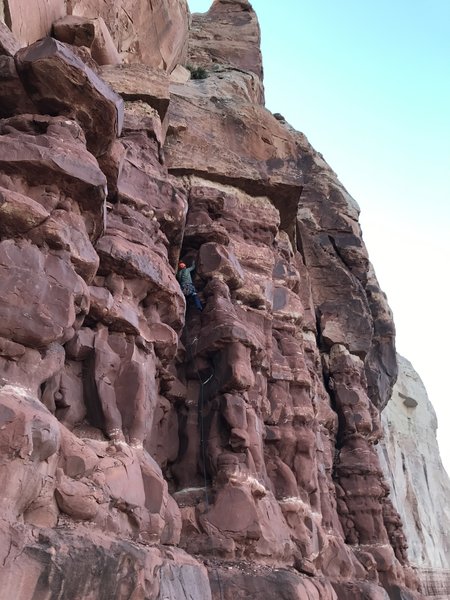 Sean making his way up pitch 1 of the Dome in the western Grand Canyon. 5.9, 9 pitches.