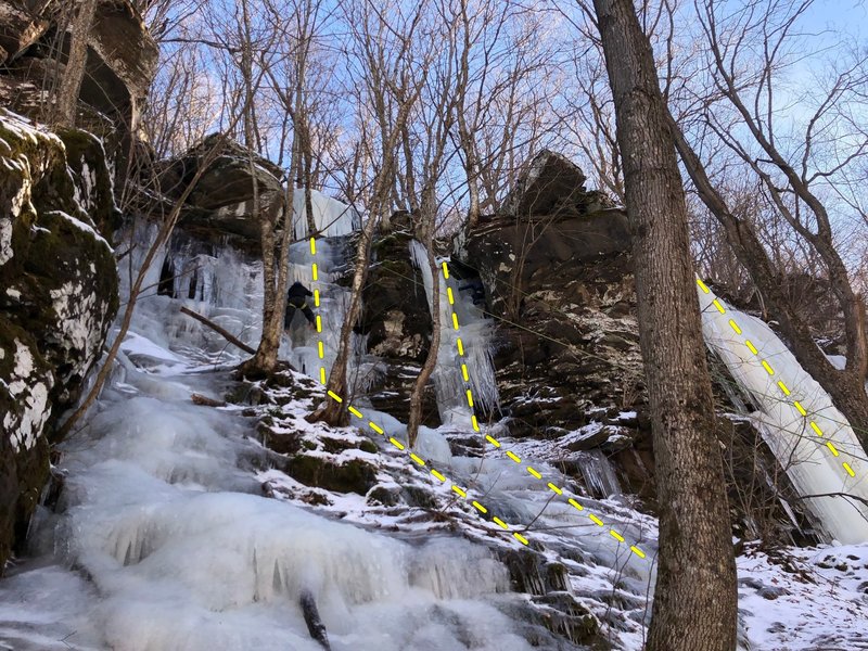 Castle Grayskull in January 2019. Routes are, from L to R: The Dungeon; Escape Hatch, and; Castle Wall.