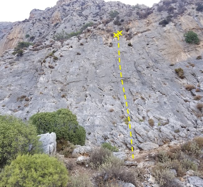 Climb stright up the middle of the slab.
