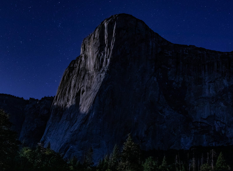 El Cap lit up by moon light