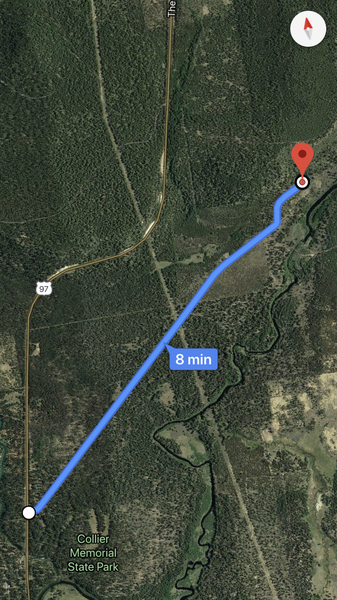 Here is you're standard 8 min approach to the new parking site and lower access trailhead from the displayed GPS coordinates or the access road.