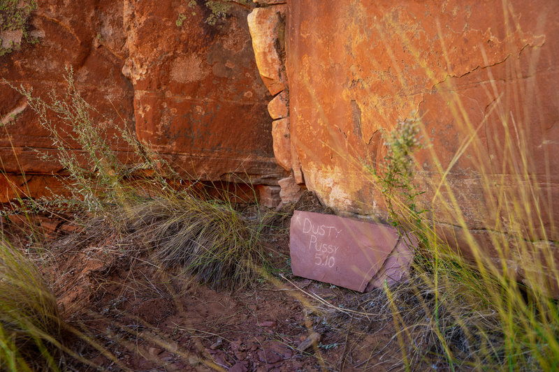 Plaque by Anika at the base of the route directly to the left of Mongrel