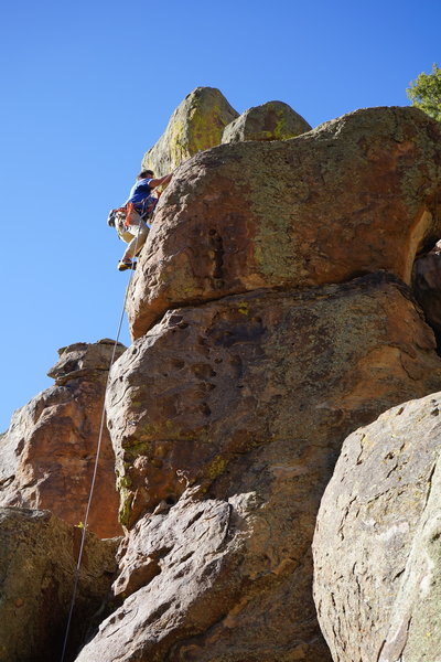 Tony C. clipping the anchors on the odd exposed bulge near the top of I+CN'?, Sept. 2019.