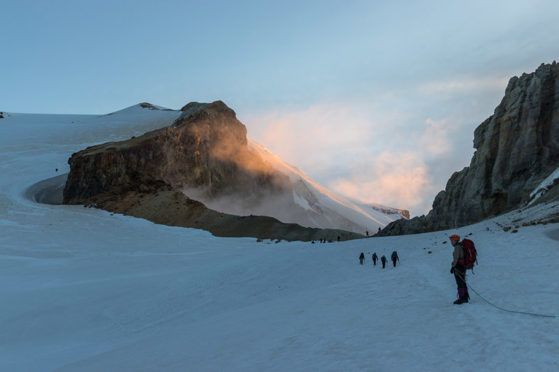 Approaching the crater around sunrise