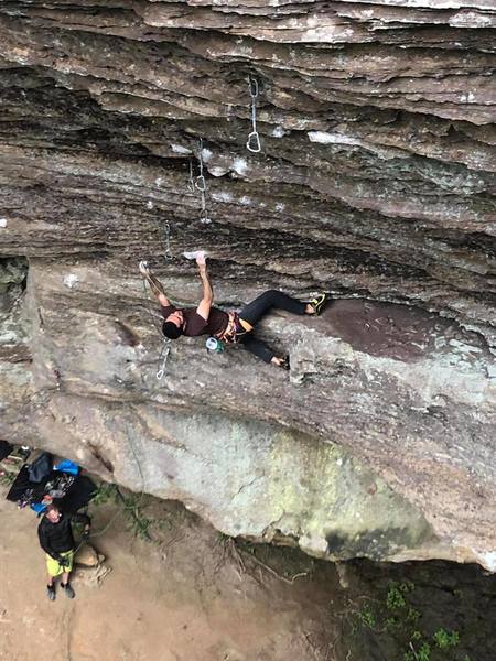Dan prepares to enter into steep intro climbing of Blame Canada