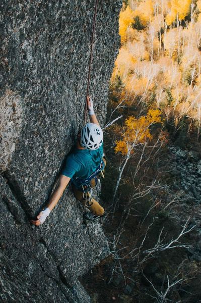 Kyle Ellefson traversing into the final hand crack.
<br>
PHOTO: Conner Cranz
